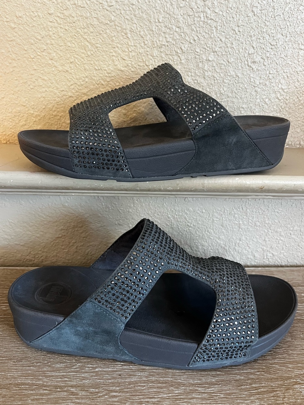 FitFlop Rokkit Slide Sandals Gray Silver Rhinestones Womens Size 11